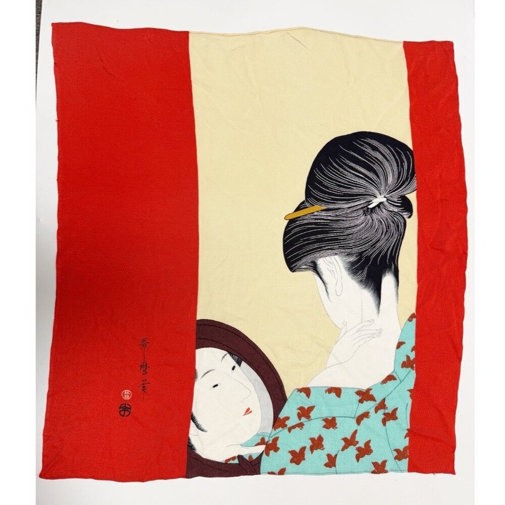 Geishas Looking Looking In Mirror The Scarf Japanese Traditional Textile Art